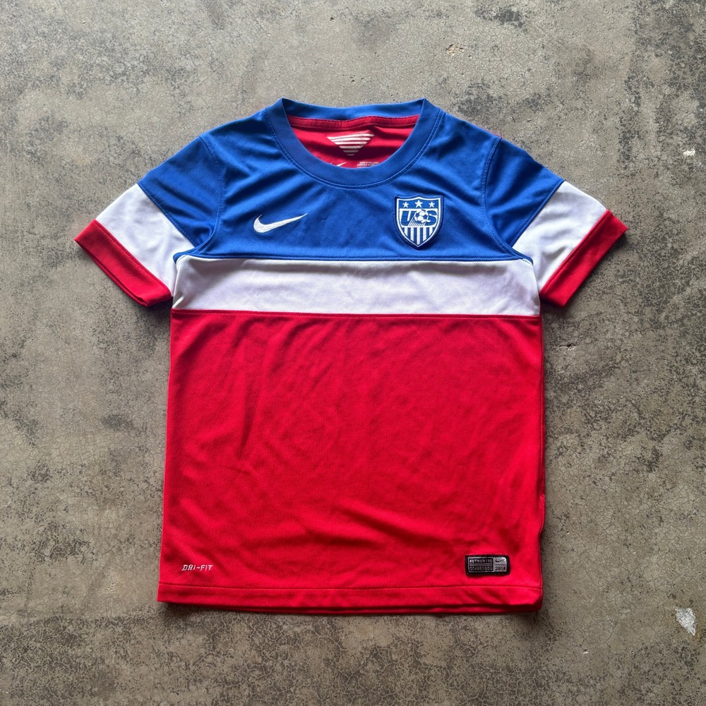 Nike Soccer Jersey Kids Medium Red White Blue Excellent USMNT Dri-FIT Waldo
